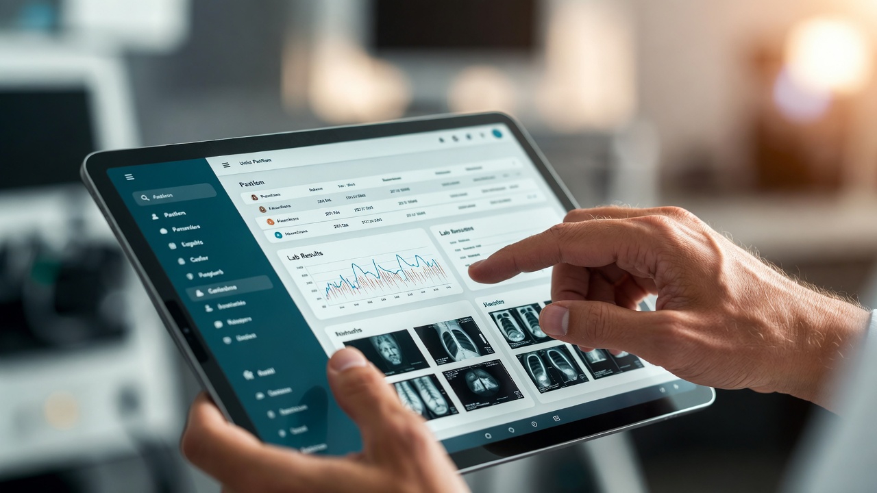 Doctor using Corexa One on tablet